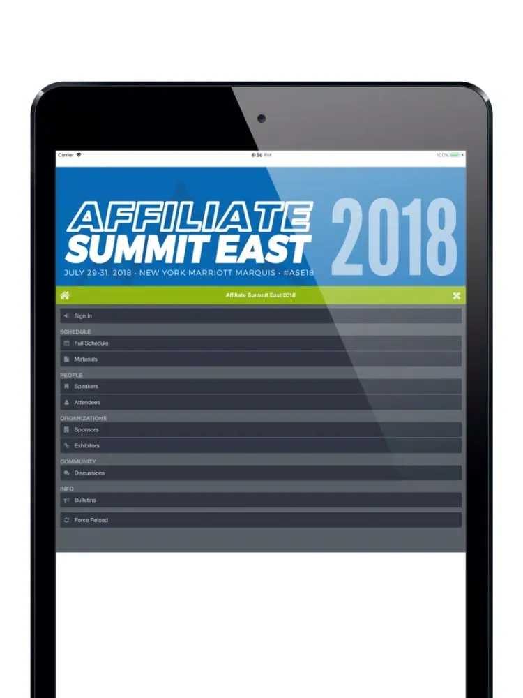 Capturas de tela do Affiliate Summit East 2018 iPad 