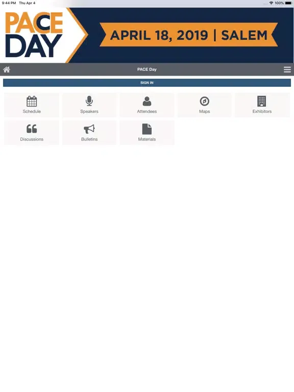 Ảnh chụp màn hình của PACE Events iPad 