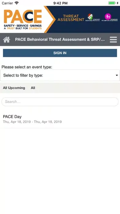 Ảnh chụp màn hình của PACE Events