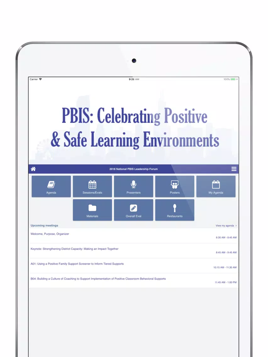 Capturas de pantalla de 2018 PBIS Leadership Forum iPad 