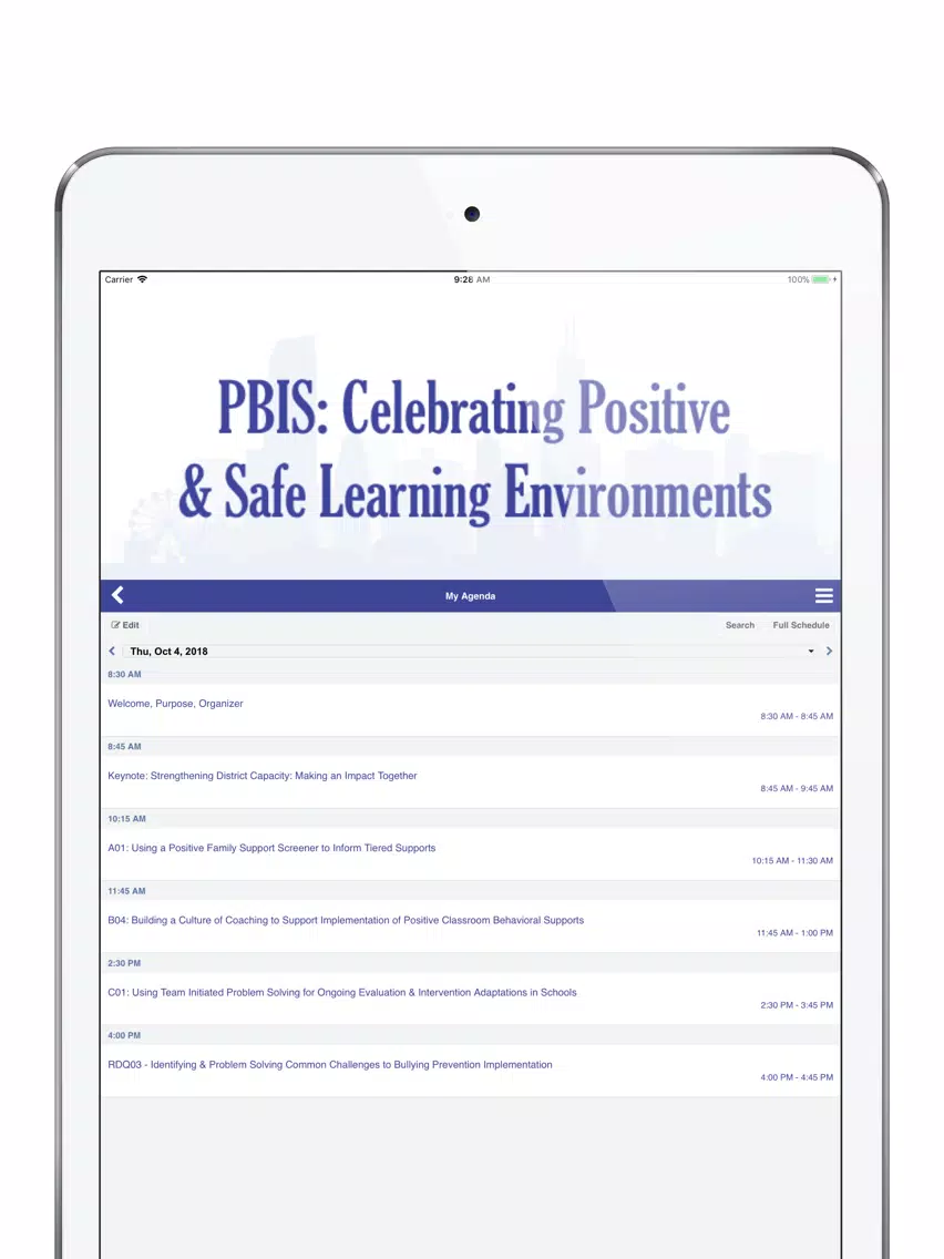 Capturas de pantalla de 2018 PBIS Leadership Forum iPad 