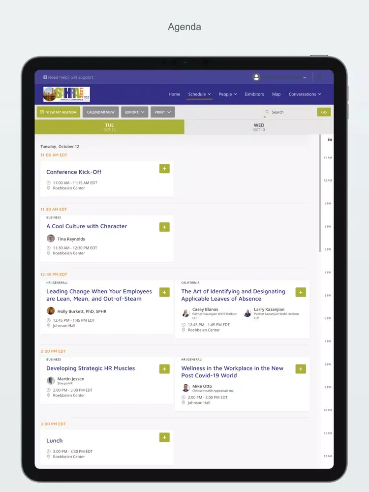Tangkapan layar SAHRA Conference App iPad 