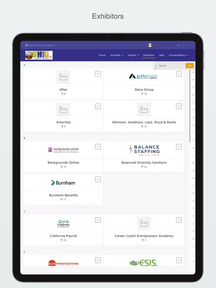 Tangkapan layar SAHRA Conference App iPad 