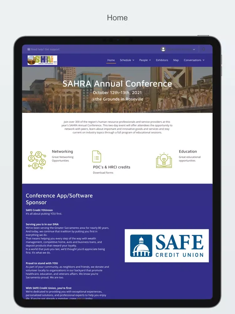 Tangkapan layar SAHRA Conference App iPad 