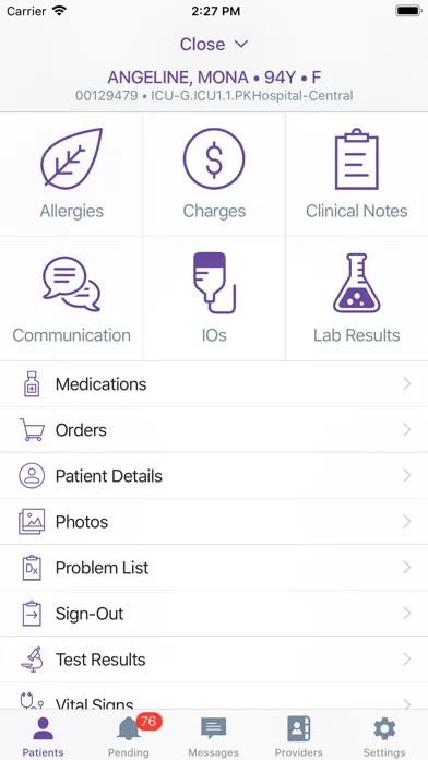 Capturas de tela do PatientKeeper