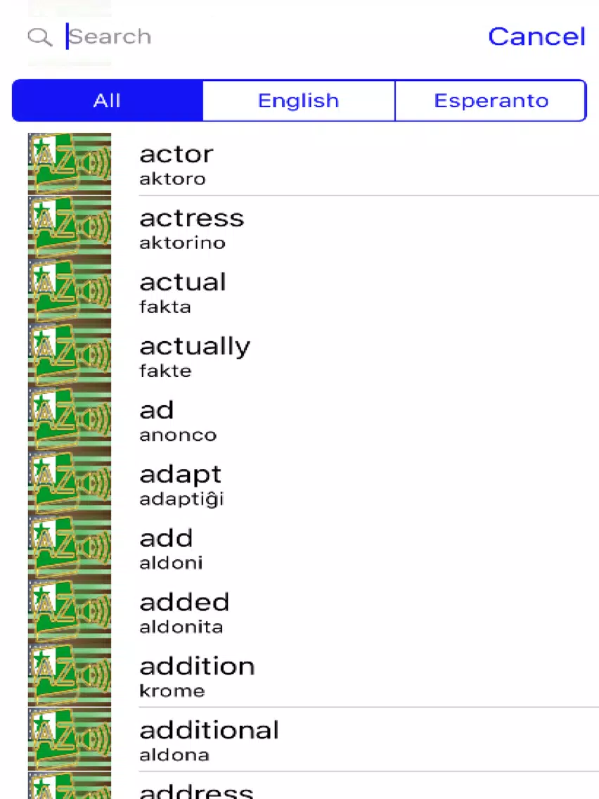 Tangkapan skrin Esperanto Dictionary GoldEdition iPad 