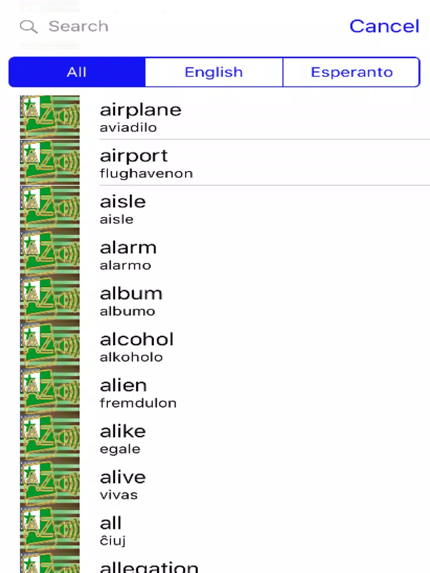 Tangkapan skrin Esperanto Dictionary GoldEdition iPad 
