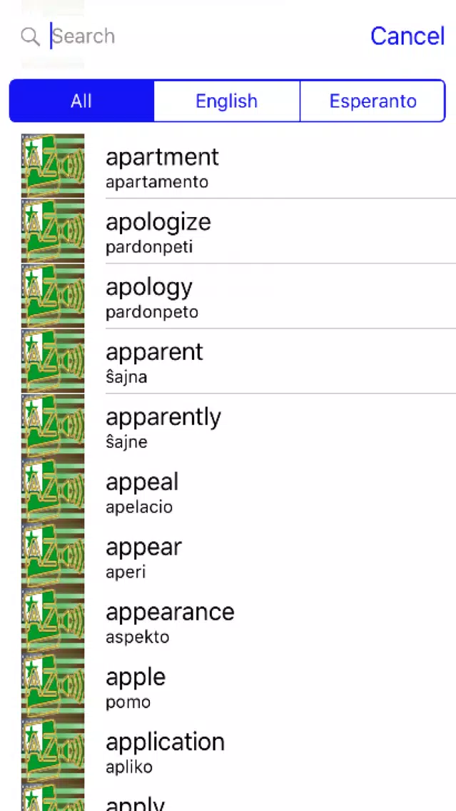 Tangkapan skrin Esperanto Dictionary GoldEdition