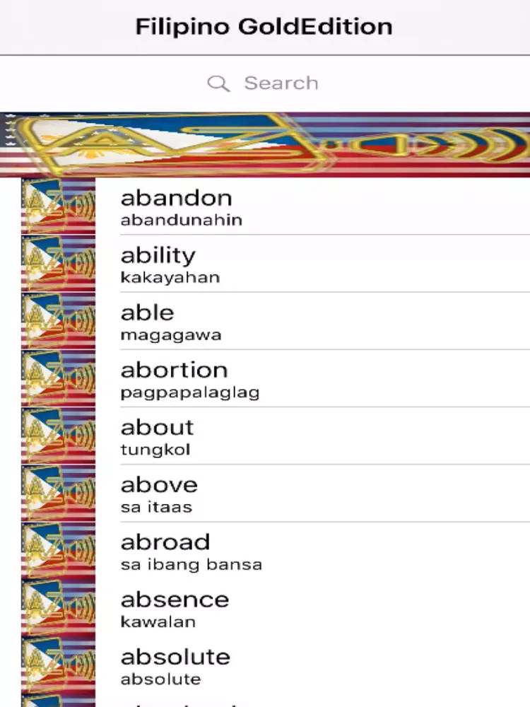 Tangkapan layar Filipino Dictionary GoldEdition iPad 