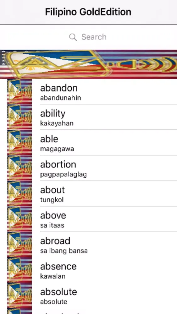 Tangkapan layar Filipino Dictionary GoldEdition