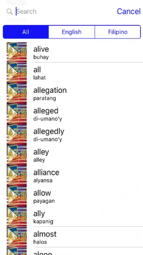 Tangkapan layar Filipino Dictionary GoldEdition