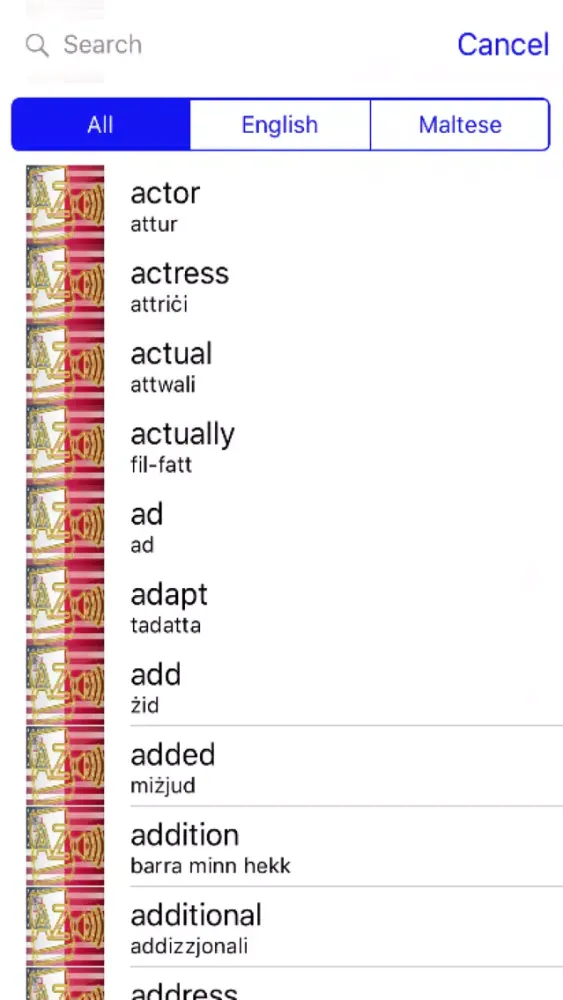 Capturas de tela do Maltese Dictionary GoldEdition
