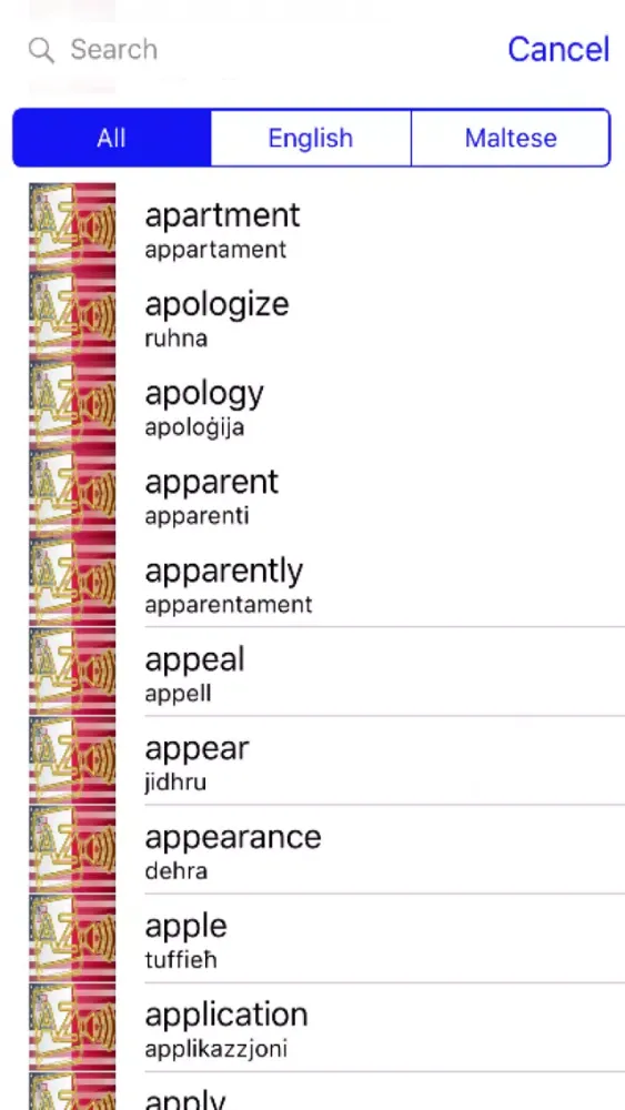 Capturas de tela do Maltese Dictionary GoldEdition