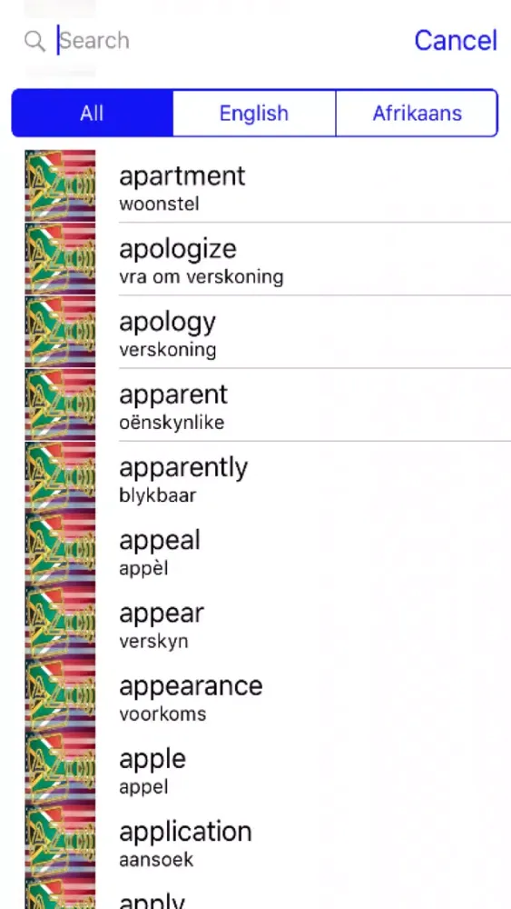 Afrikaans Dictionary GoldEdition Screenshots