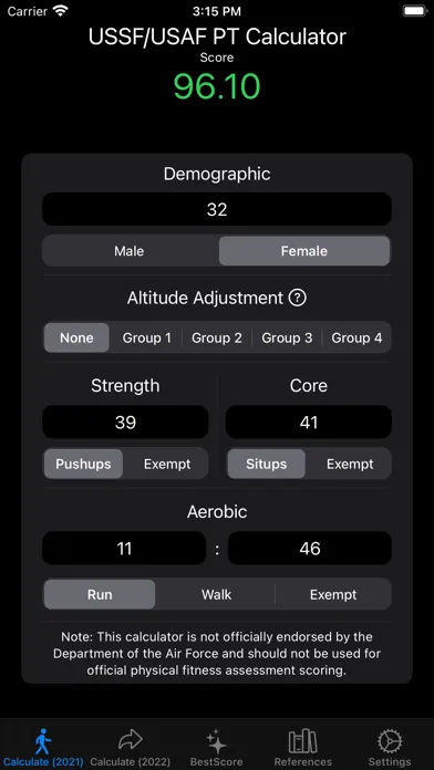 USSF/USAF PFA Calculator应用截图