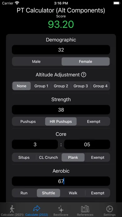 USSF/USAF PFA Calculator应用截图