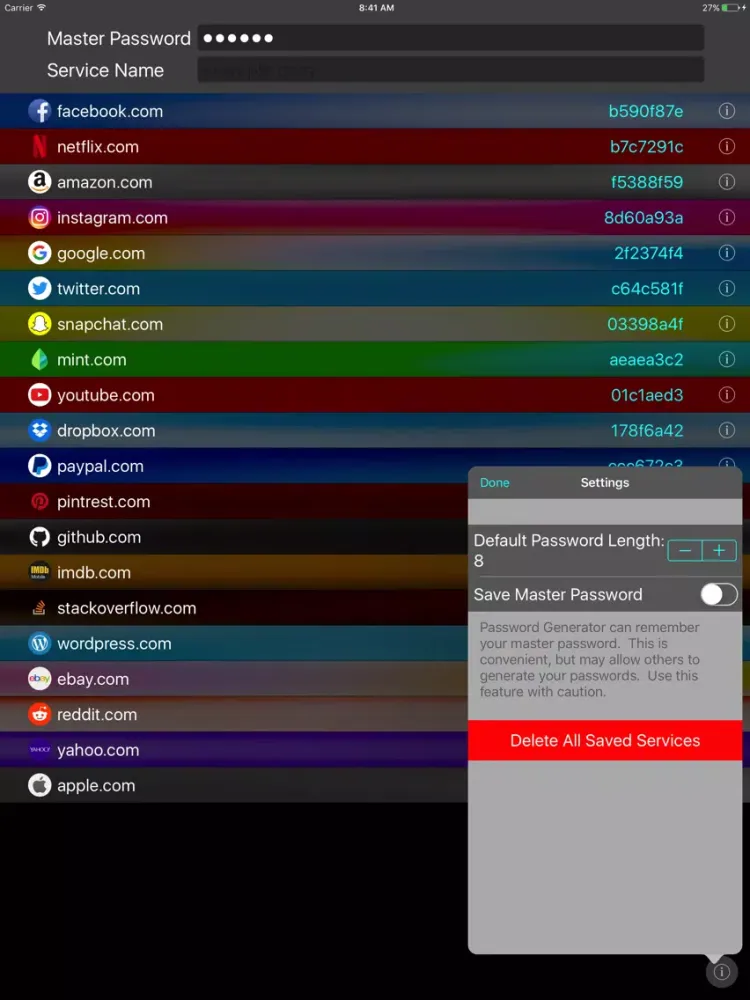 Password Generator for iOS iPad  Ekran Görüntüleri