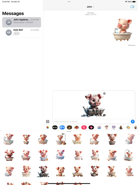 Tangkapan skrin Piglet Bath Stickers iPad 