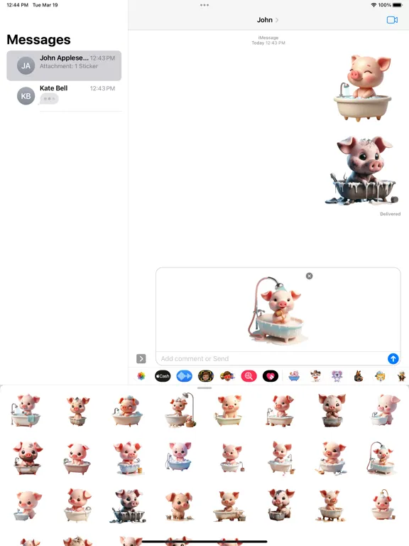 Tangkapan skrin Piglet Bath Stickers iPad 