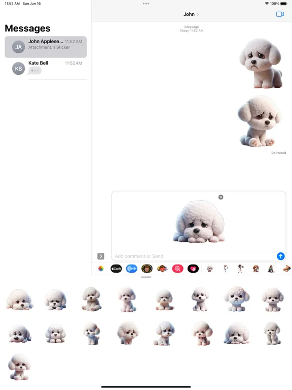 Tangkapan skrin Sad Bichon Frise Stickers iPad 