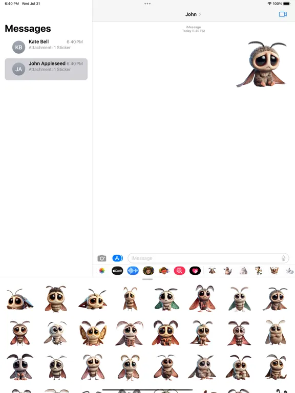 Tangkapan skrin Sad Moth Stickers iPad