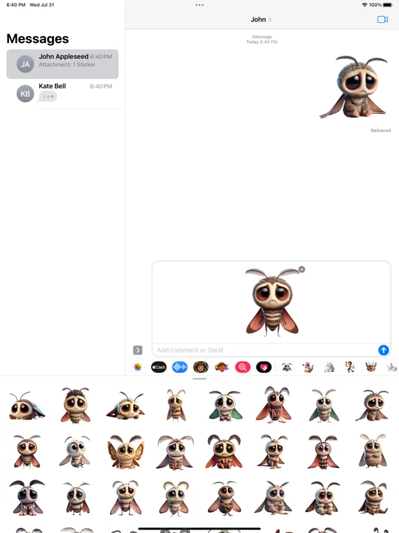 Tangkapan skrin Sad Moth Stickers iPad