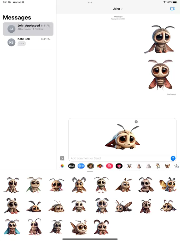 Tangkapan skrin Sad Moth Stickers iPad