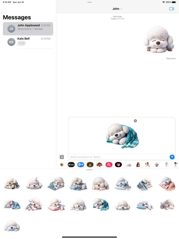Tangkapan skrin Sleeping Bichon Frise Stickers iPad 
