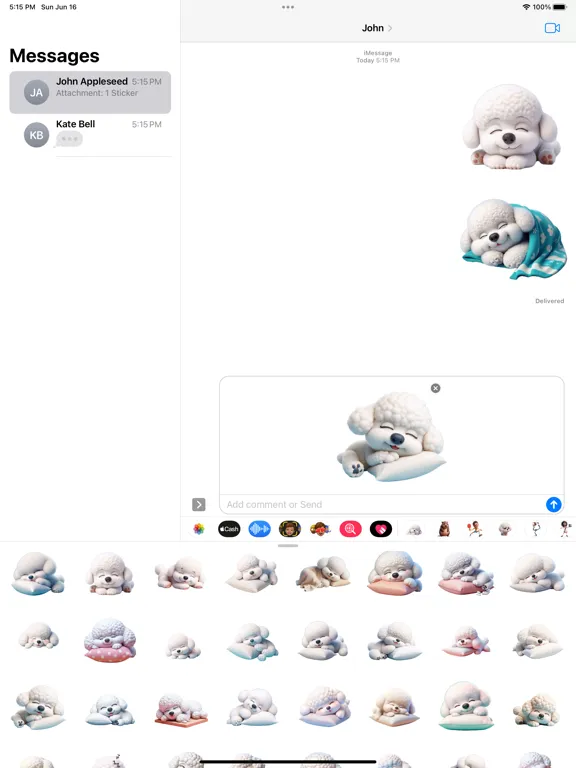 Tangkapan skrin Sleeping Bichon Frise Stickers iPad 