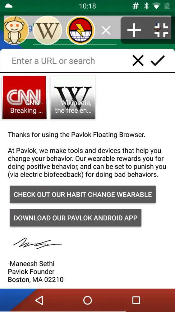 Скриншоты Pavlok Floating Web Browser