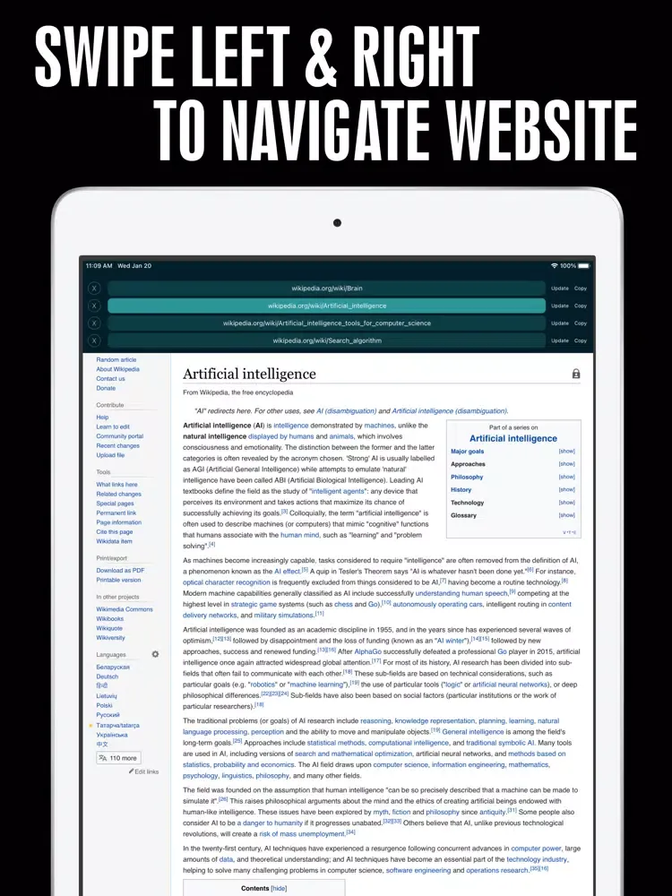 Ảnh chụp màn hình của Website Changer iPad