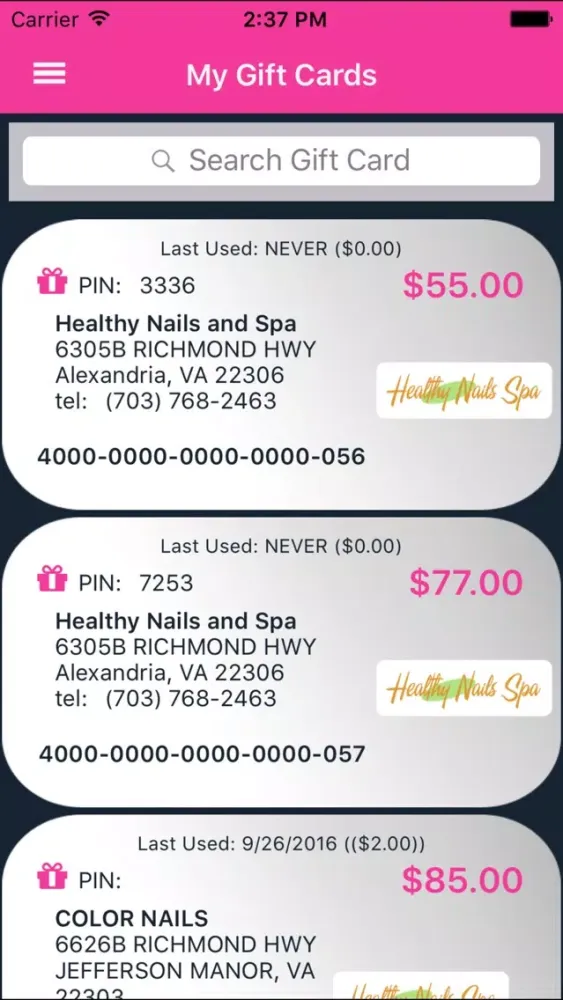 Envie Rewards Phone App 스크린샷