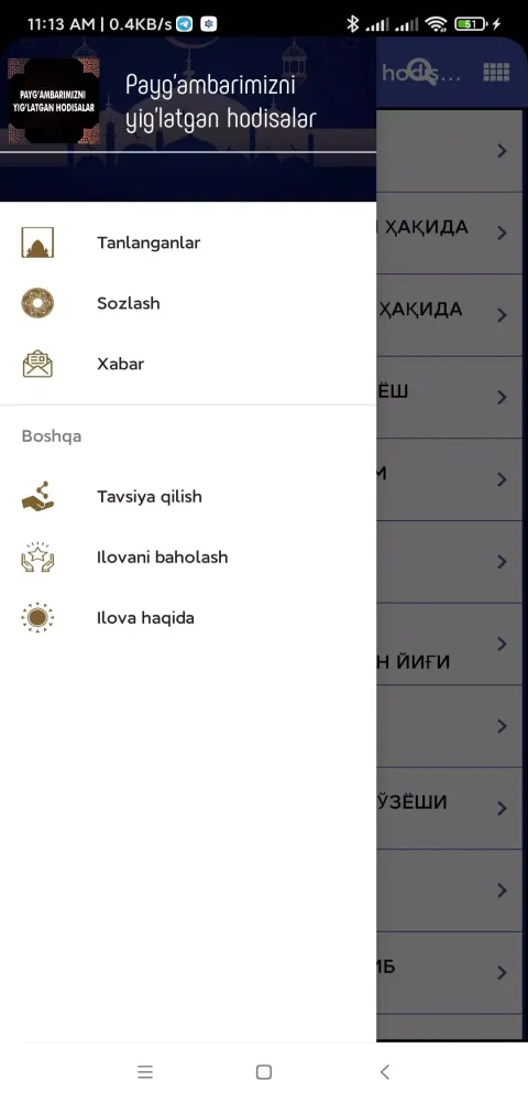 Capturas de tela do Payg'ambarni yig'latgan hodisa