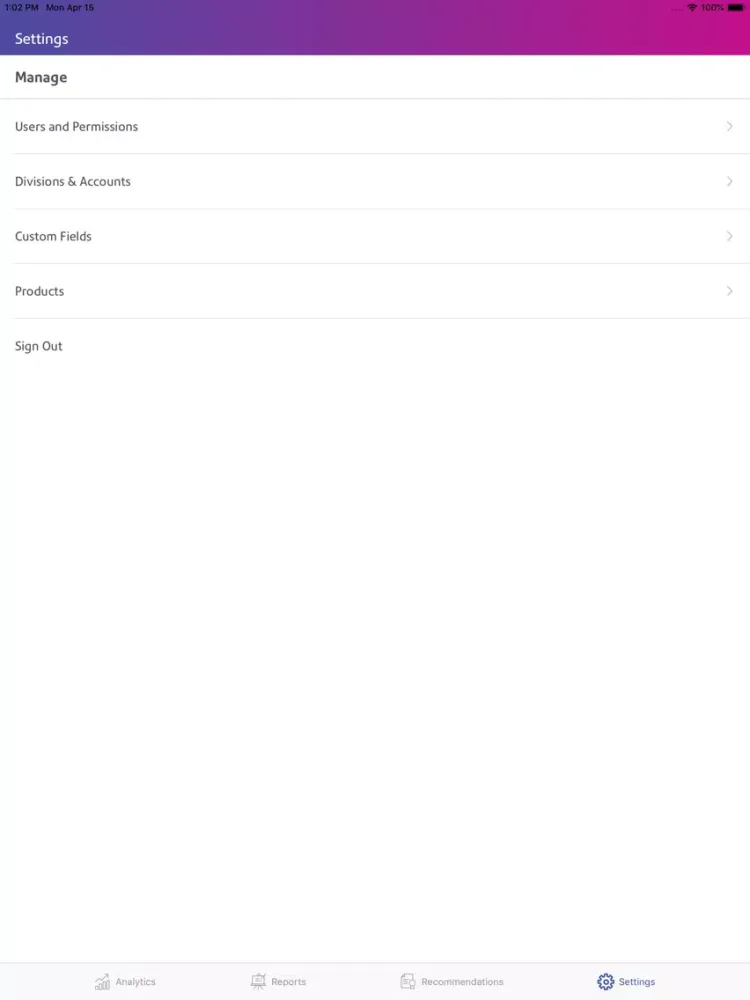 ภาพหน้าจอของ SendPro® Analytics iPad 