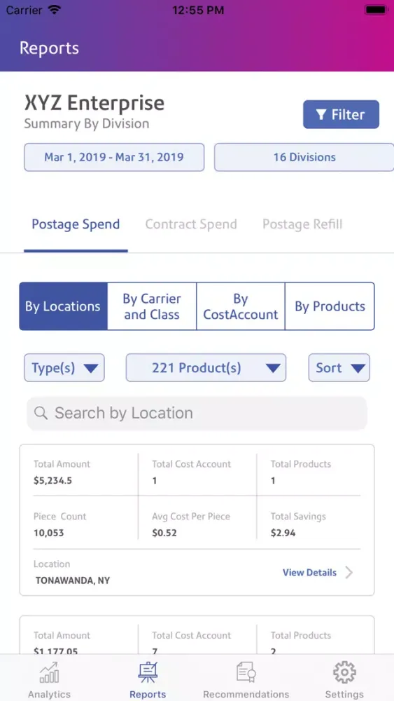 ภาพหน้าจอของ SendPro® Analytics