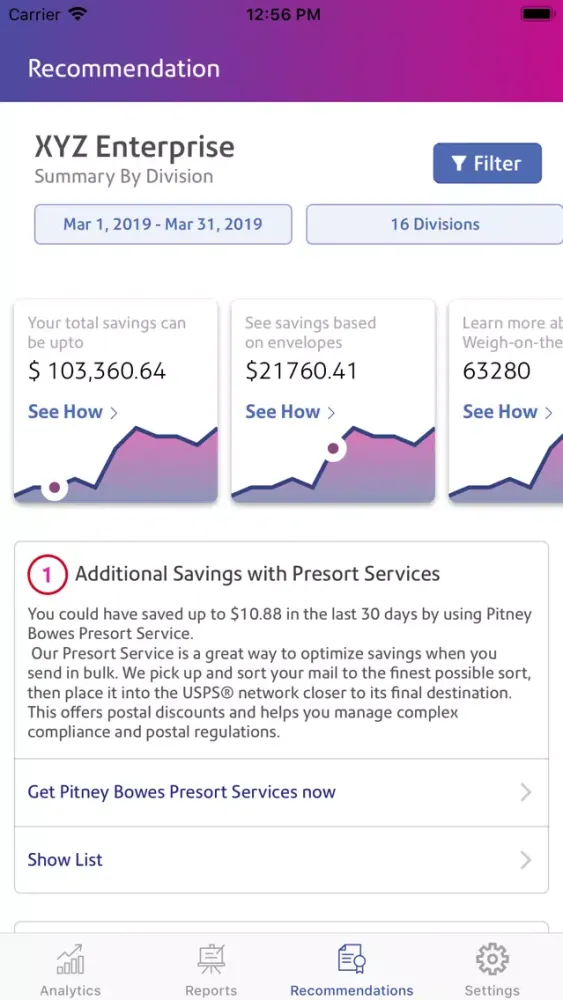 ภาพหน้าจอของ SendPro® Analytics