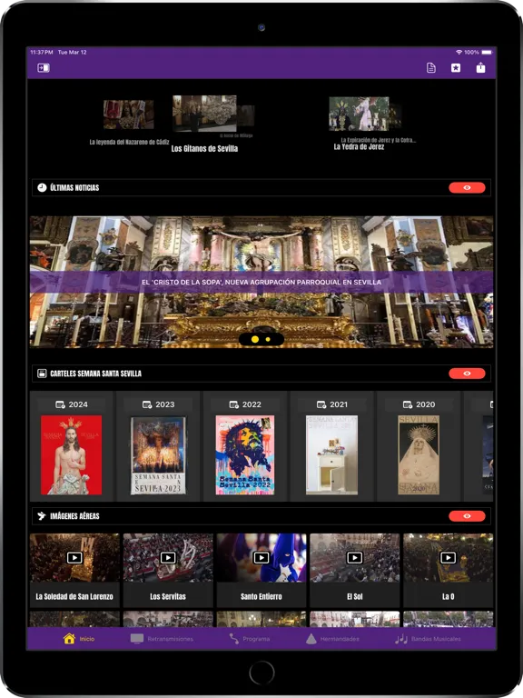 Tangkapan layar Semana Santa Sevilla 2025 iPad 