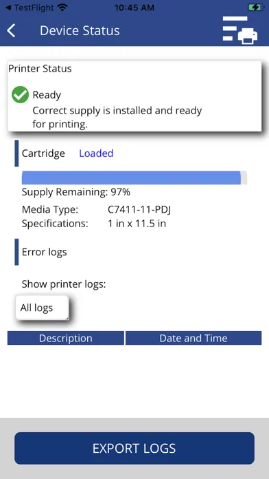 Ảnh chụp màn hình của PDC Printer Application
