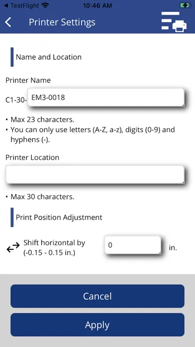 Ảnh chụp màn hình của PDC Printer Application