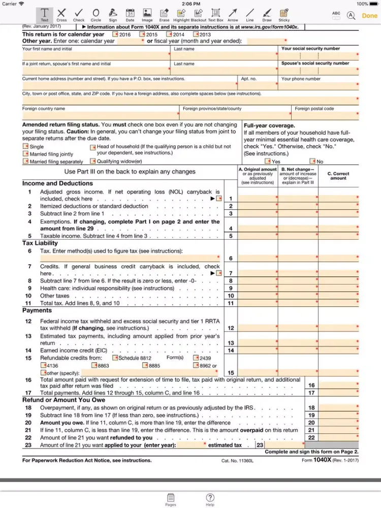 1040X Form iPad  Screenshots