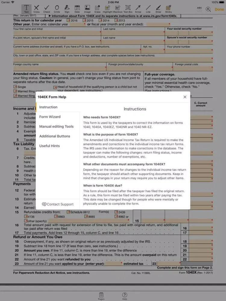 1040X Form iPad  Screenshots