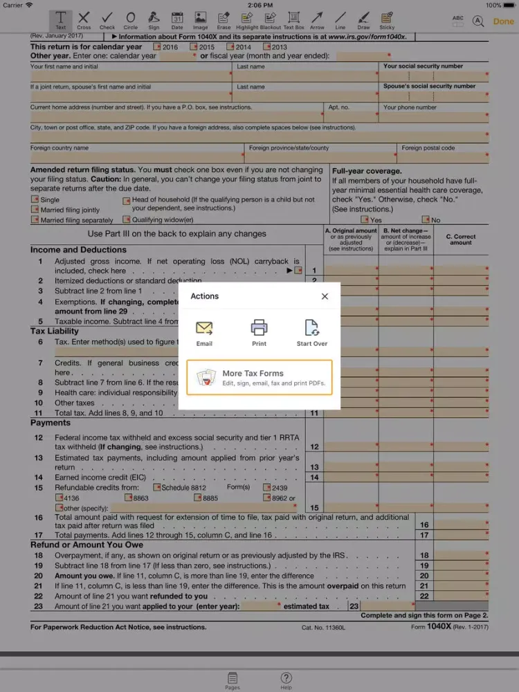 1040X Form iPad  Screenshots