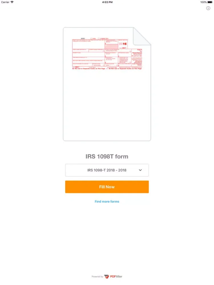 Zrzuty ekranu 1098T Form: fill & send PDF iPad 