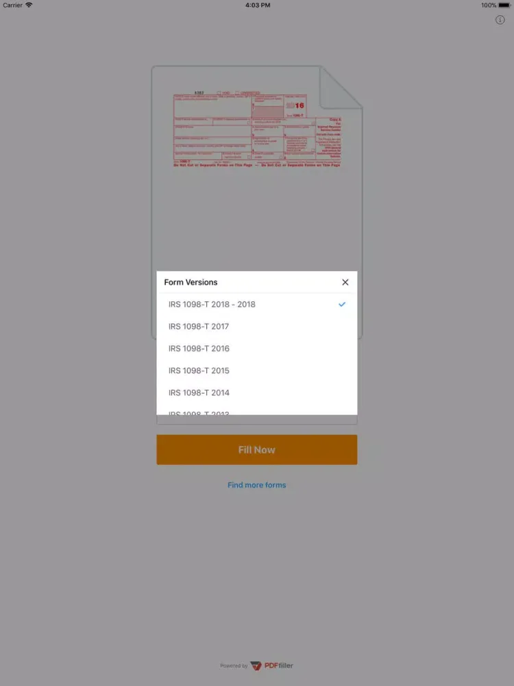 Zrzuty ekranu 1098T Form: fill & send PDF iPad 