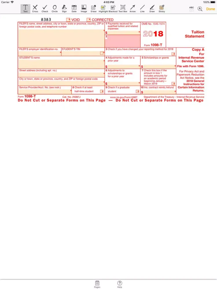 Zrzuty ekranu 1098T Form: fill & send PDF iPad 