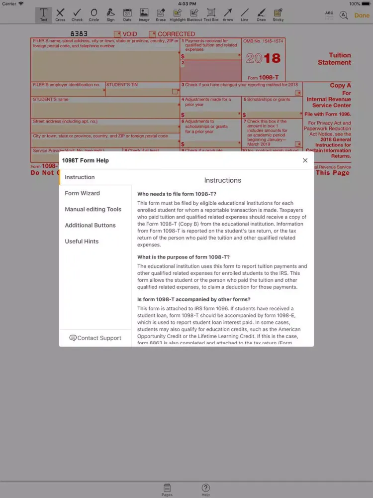 Zrzuty ekranu 1098T Form: fill & send PDF iPad 