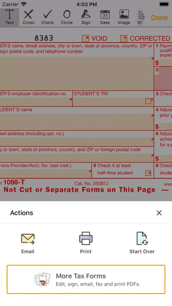 Zrzuty ekranu 1098T Form: fill & send PDF