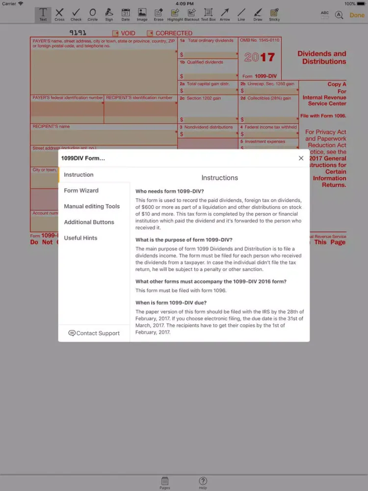 1099DIV Form iPad  Screenshots