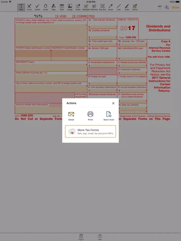 1099DIV Form iPad  Screenshots