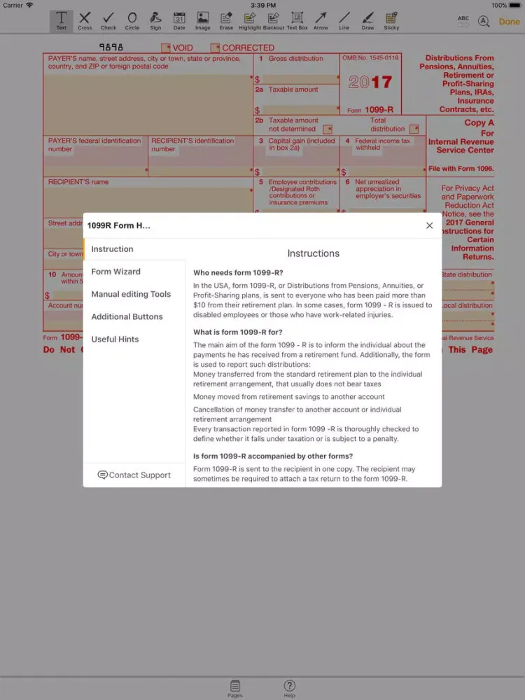 Zrzuty ekranu 1099R Form iPad 